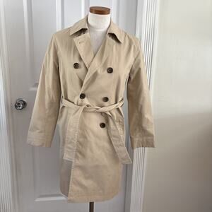J.Crew 00 Double Breasted Rylee Trench Coat Tan Khaki Belted Cotton NWOT